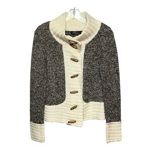 Nicole Sabbattini Rustic Wool Blend Knit Cardigan Sweater S Oblong Wood Buttons
